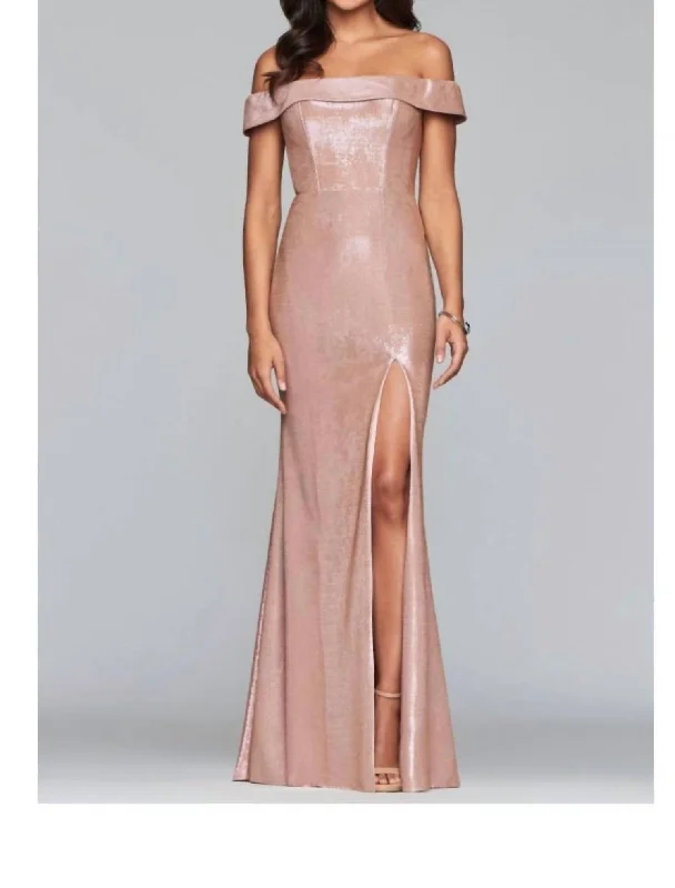 Special Promotion casual slip dressClassic Metallic Off The Shoulder Gown In Rose Gold Special Promotion casual slip dressClassic Metallic Off The Shoulder Gown In Rose Gold