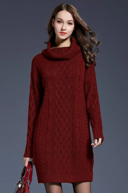 Today’s Special structured dressFull Size Mixed Knit Cowl Neck Dropped Shoulder Sweater Dress