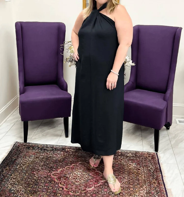 Price Drop comfy maxi dressHalter Neck Woven Dress - Curvy In Black