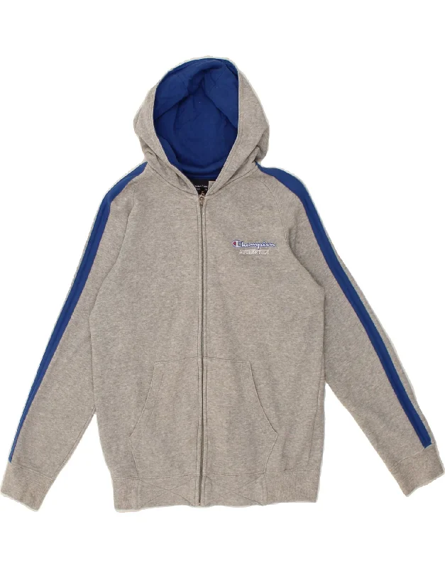 Hurry In CHAMPION Boys Zip Hoodie Sweater 11-12 Years Large  Grey Colourblock