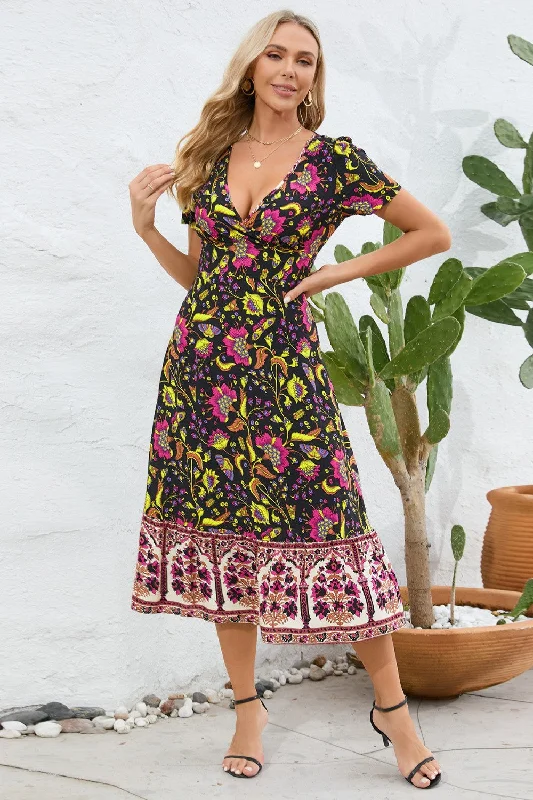 Blowout Sale modern dressPrinted Surplice Short Sleeve Dress