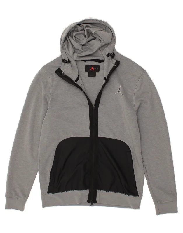 Best Deals JORDAN Mens Dri Fit Zip Hoodie Sweater Small Grey Colourblock Polyester