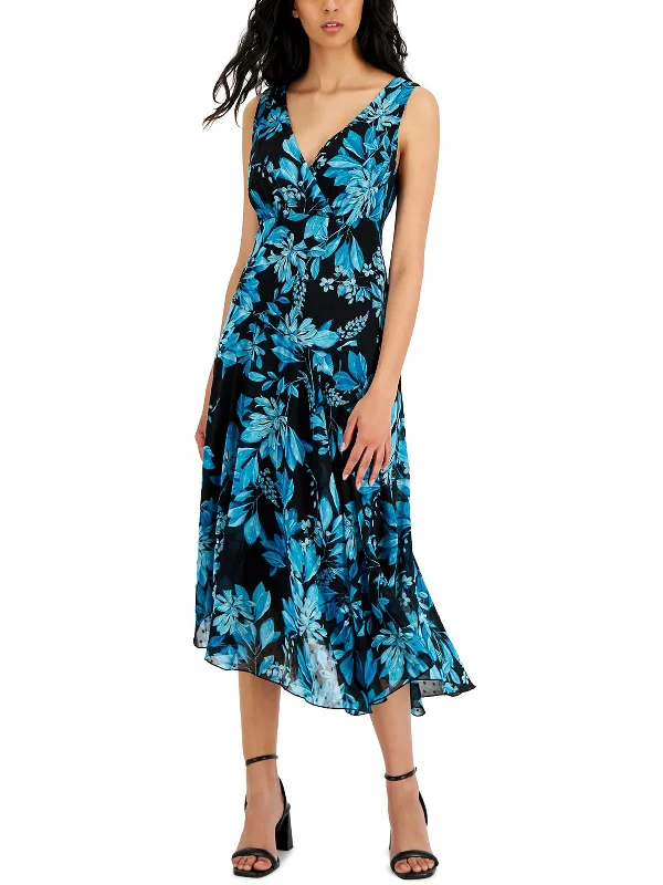 Inventory Reduction pleated dressWomens Asymmetric Floral Midi Dress