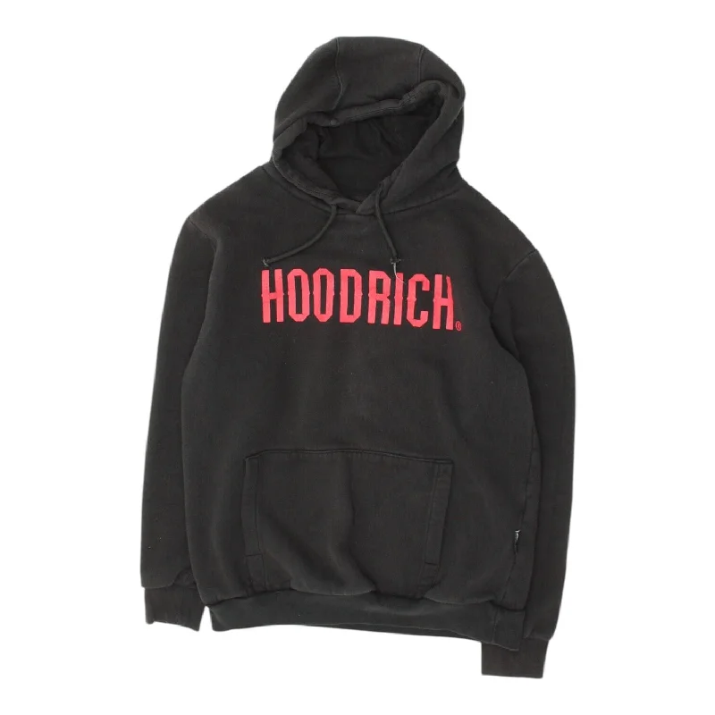 Deal Alert Hoodrich Mens Black Spellout Logo Pullover Hoodie | Designer Streetwear Hoody
