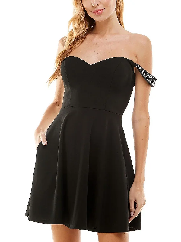Flash Deals boho dressJuniors Womens Rhinestones Mini Fit & Flare Dress