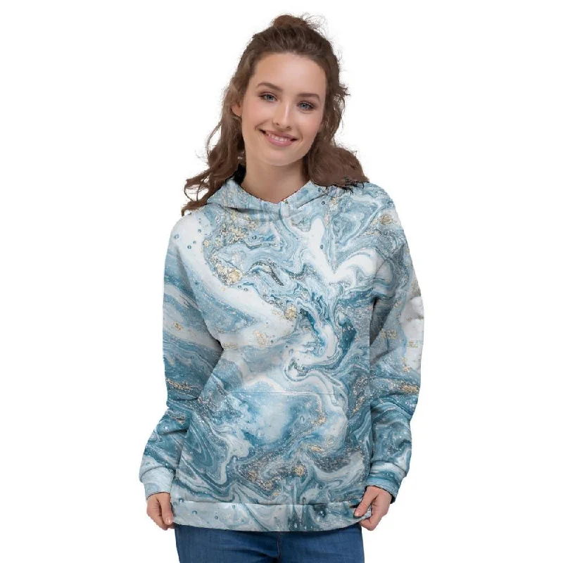 Extra Savings Golden Powder Blue Marble Women's Hoodie