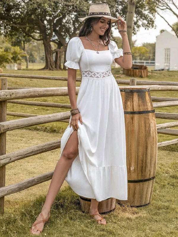 Super Savings elegant shift dressSquare Neck Flounce Sleeve Midi Dress