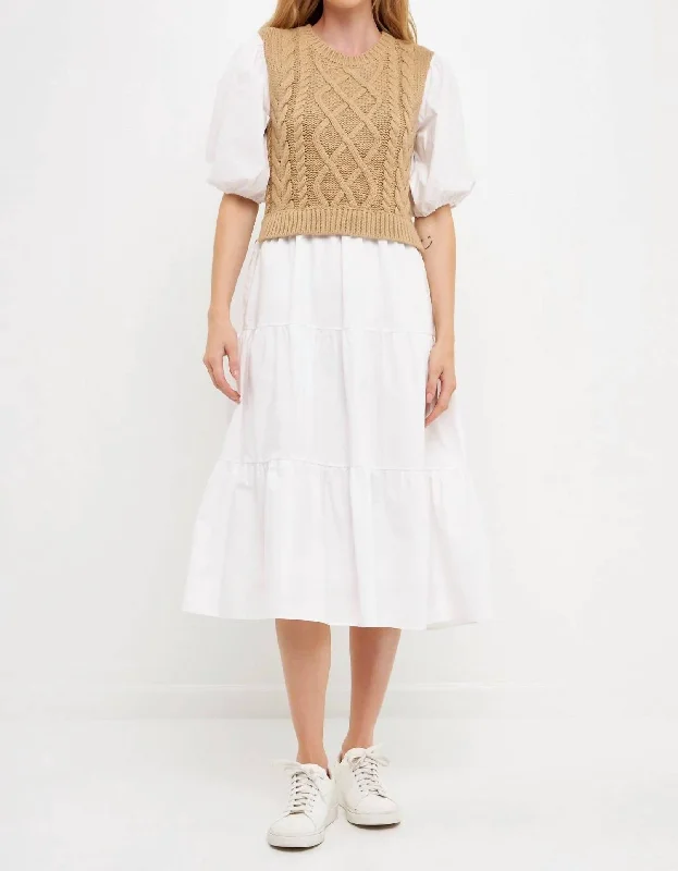 Price Slash chic dressSwati Cable Knit Dress In White/camel