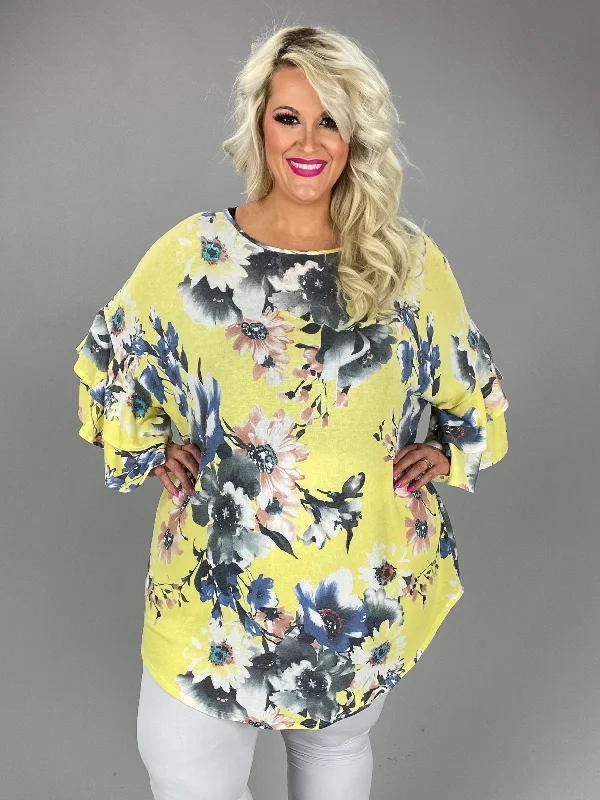 Don’t Miss Out trendy dress23 PSS-G {Missing You} Yellow Floral Ruffle Sleeve Tunic PLUS SIZE 3X 4X 5X Don’t Miss Out trendy dress23 PSS-G {Missing You} Yellow Floral Ruffle Sleeve Tunic PLUS SIZE 3X 4X 5X