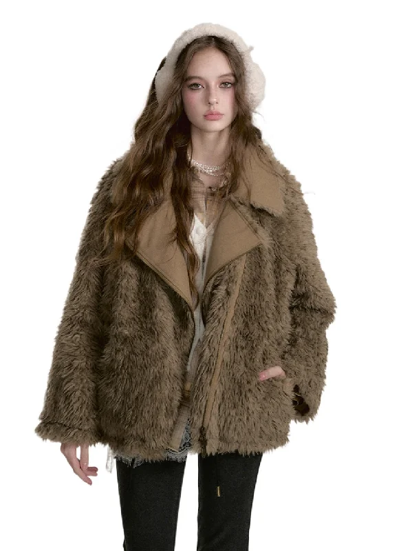 Exclusive Offers stylish rain jacketThickened Furry Lapel Two-Way Wear Warm Coat