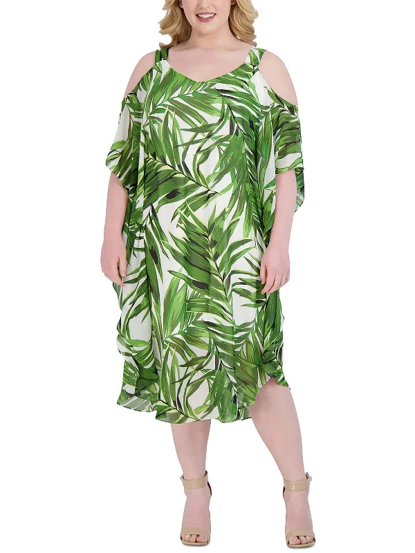 Clearance Event comfy dressPlus Womens Printed Calf Midi Dress