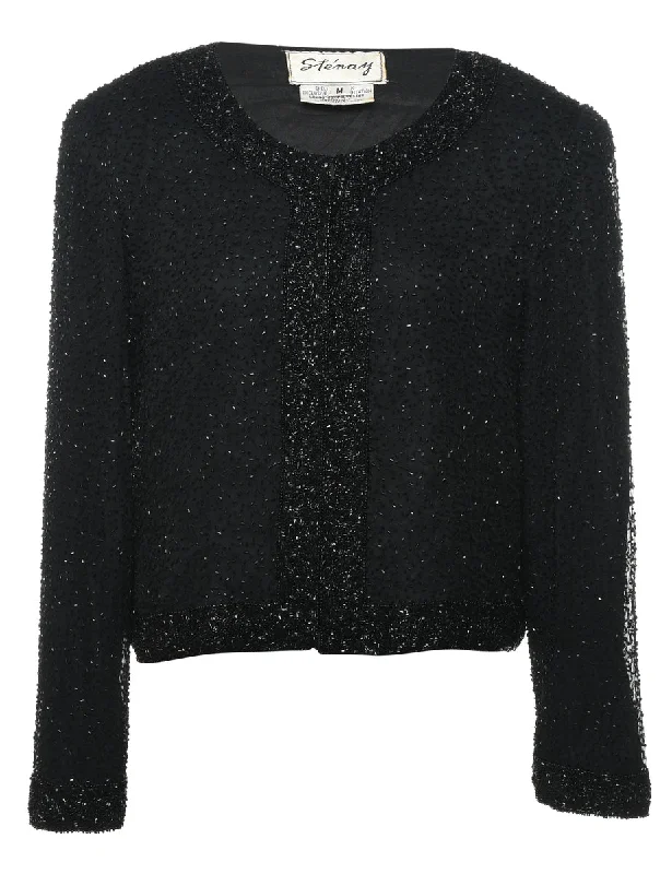 Midnight Sale insulated jacketBeaded Black 100% Pure Silk Evening Jacket - M