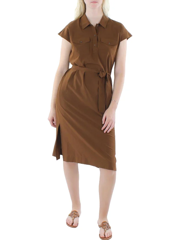 Members Only trendy dressWomens Belted Cap Sleeves Shirtdress