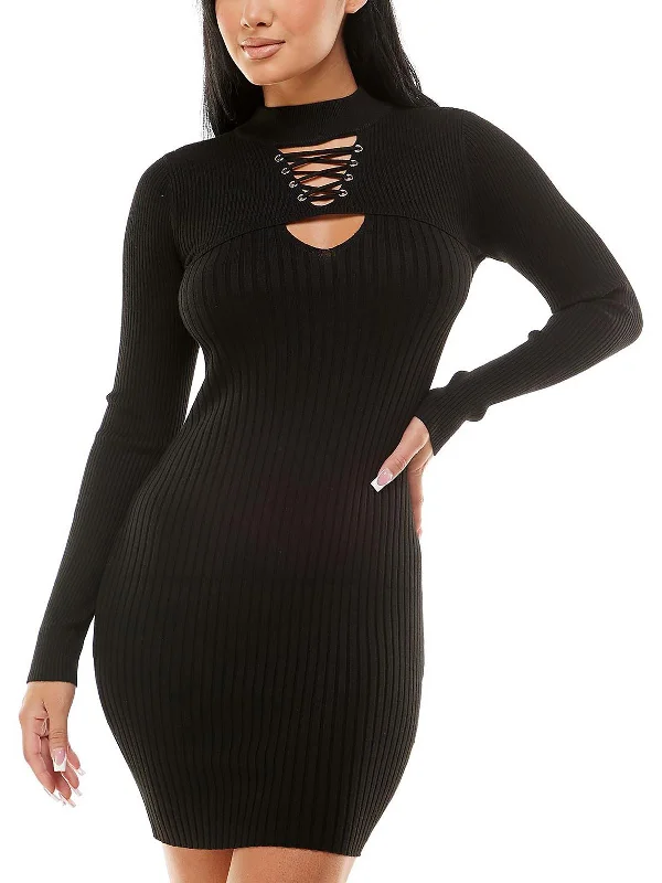 Instant Discount casual slip dressJuniors Womens Ribbed Mini Sweaterdress
