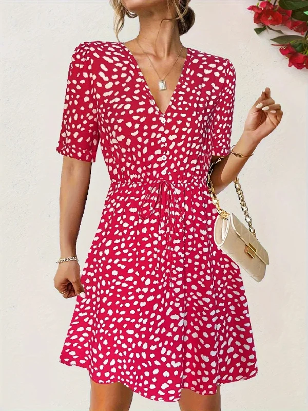 Early Access party-ready dressPrinted V-Neck Short Sleeve Mini Dress