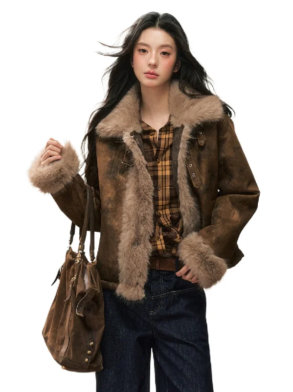 Savings Bonanza sleek puffer jacketBrown Vintage Shearling Jacket