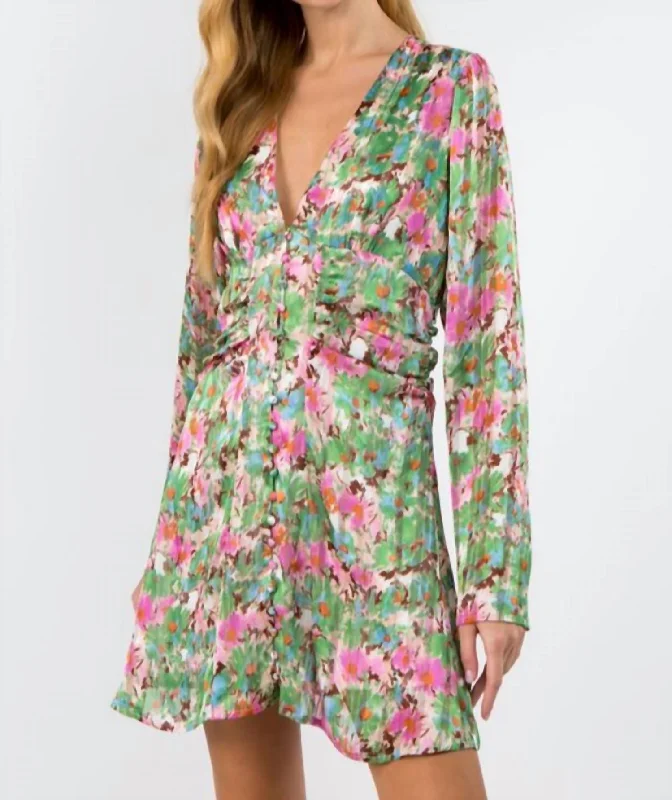 Exclusive Savings silk dressFloral Button Down Long Sleeve Mini Dress In Pink/green Floral Exclusive Savings silk dressFloral Button Down Long Sleeve Mini Dress In Pink/green Floral