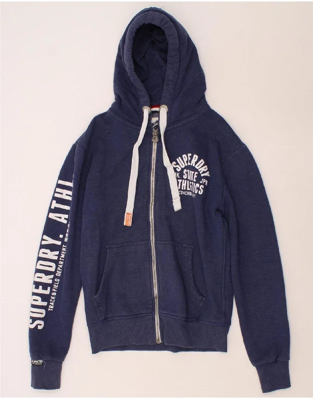 Lowest Price SUPERDRY Mens Graphic Zip Hoodie Sweater Medium Navy Blue Cotton