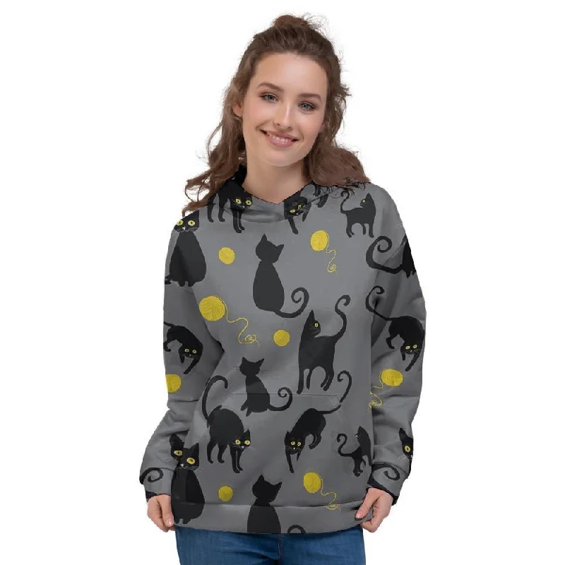 Bargain Bin Black Cat Knit Print Women's Hoodie