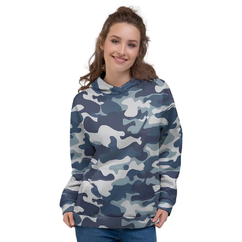 Huge Discounts Blue Navy Camo Print Women's Hoodie