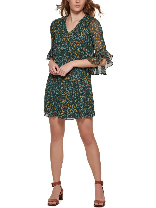 Don’t Miss Out long sleeve dressPetites Womens Floral Mini Shift Dress