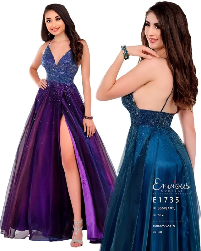 Price Reduction off-shoulder dressEnvious Couture E1735 Size 4, 10, 24 Iridescent Prom Dress Embellished Bodice Wrap A Line Skirt Slit 1735