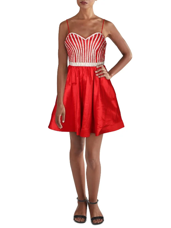 Don’t Miss Out elegant evening dressJuniors Womens Rhinestone Mini Fit & Flare Dress