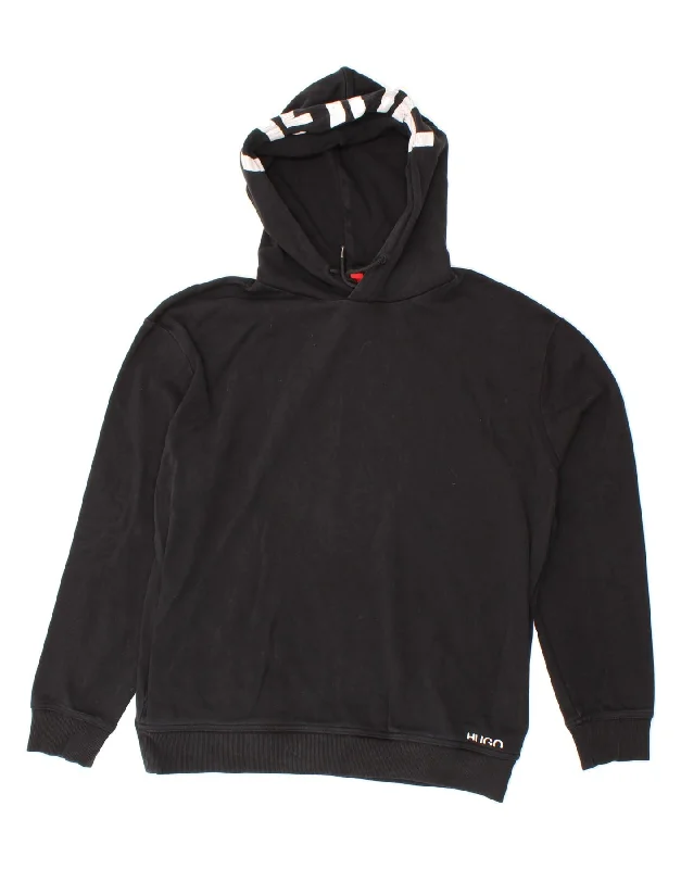 Super Sale HUGO BOSS Mens Graphic Hoodie Jumper Large Black Cotton