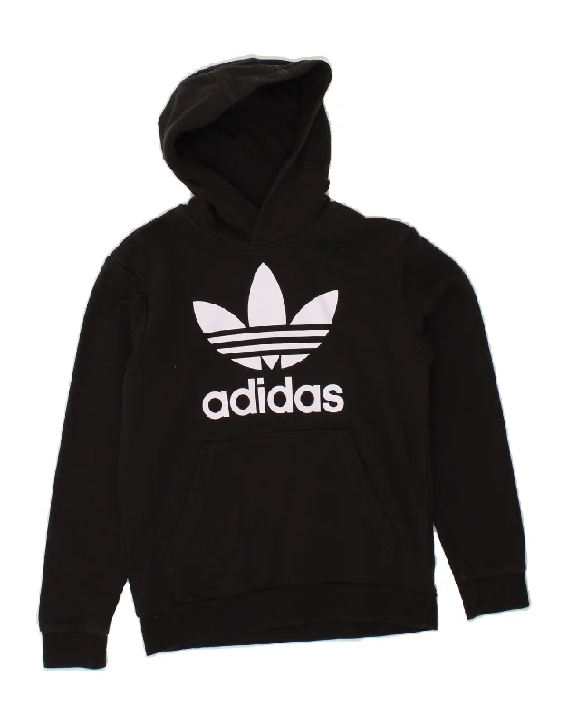 Super Deal ADIDAS Boys Graphic Hoodie Jumper 11-12 Years Black Cotton
