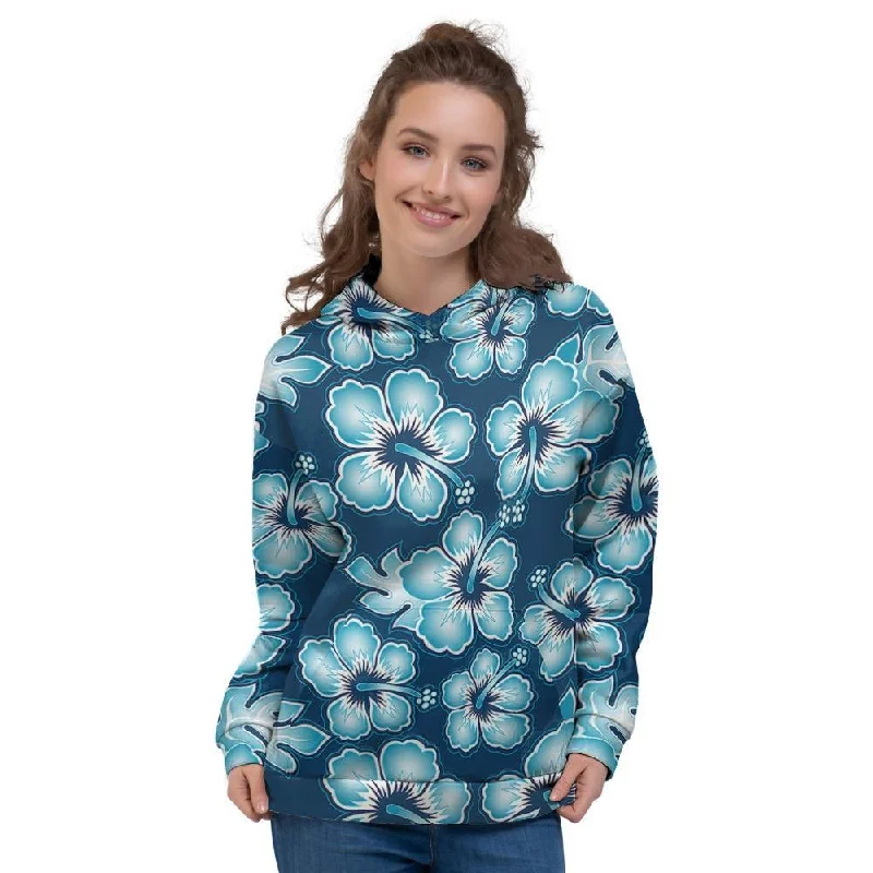 Low Prices Blue Hibiscus Hawaiian Print Women's Hoodie