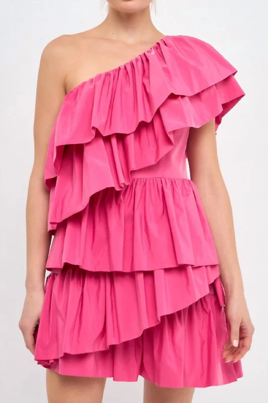 Sale Event tiered dressRuffled Shoulder Mini Dress In Pink