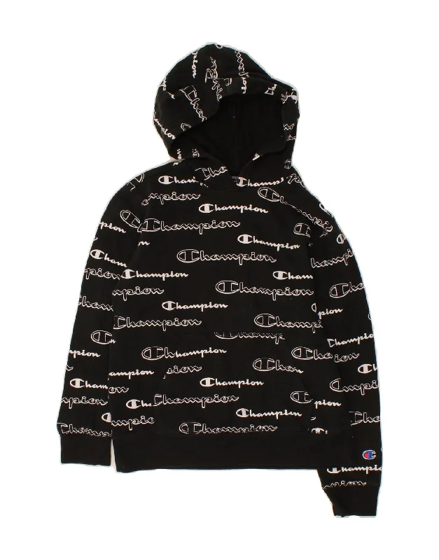 Price Drop Alert CHAMPION Boys Graphic Hoodie Jumper 11-12 Years Large Black Cotton