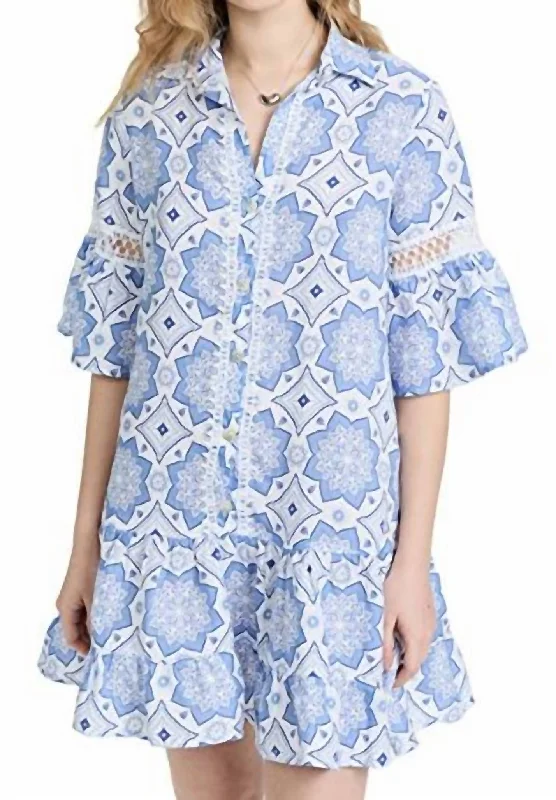 Savings Galore satin dressTiered Drop Waist Mini Dress In White/blue