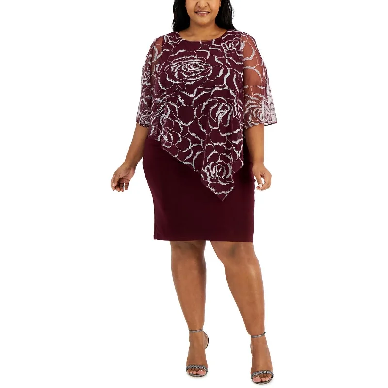 Today’s Deal v-neck dressSLNY Womens Plus Mesh Overlay Midi Cocktail and Party Dress