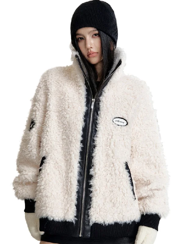 Customer Appreciation Sale minimal style jacketContrast Faux Leather Fur-Lined Coat
