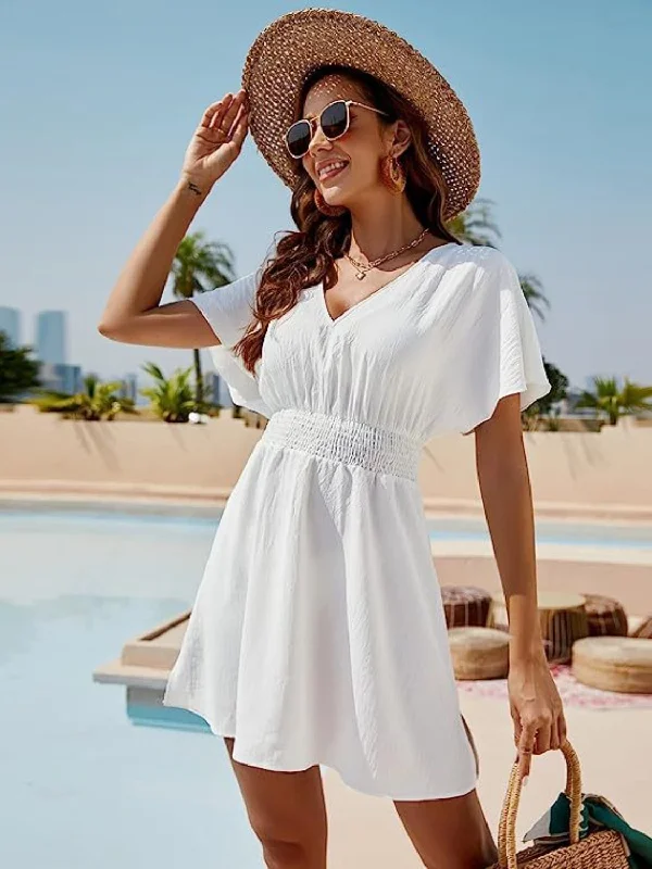 Exclusive Preview casual shift dressSmocked V-Neck Short Sleeve Dress