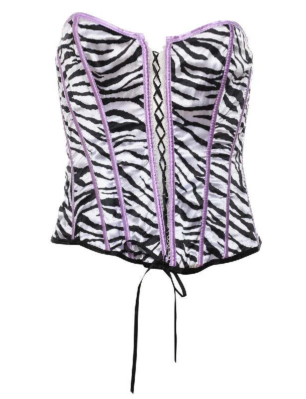 Super Bargain zip-up jacketBlack & White Contrast Trim Y2K Zebra Print Corset - L