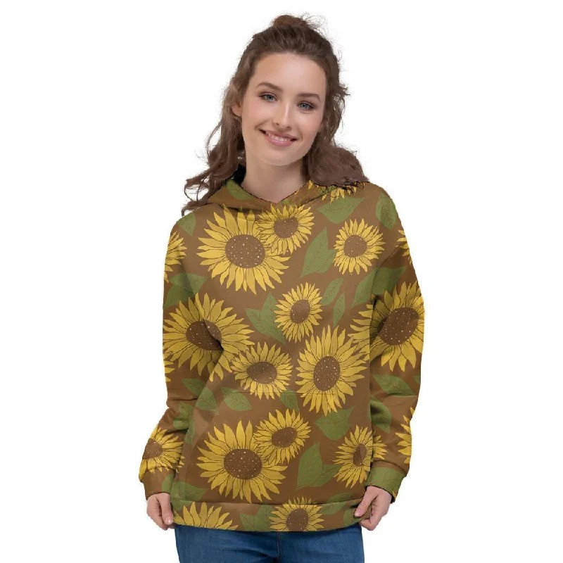 Bargain Blast Brown Sunflower Print Women's Hoodie