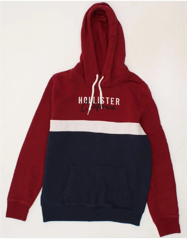 Savings Event HOLLISTER Mens Graphic Hoodie Jumper Small Navy Blue Colourblock Cotton