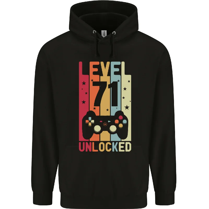 Deal Frenzy oversized hoodie with drawstrings71st Birthday 71 Year Old Level Up Gaming Mens 80% Cotton Hoodie