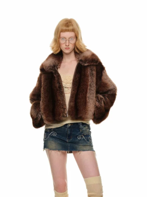 Discount Deals warm fleece jacketGradient Eco-Friendly Short Fur Jacket