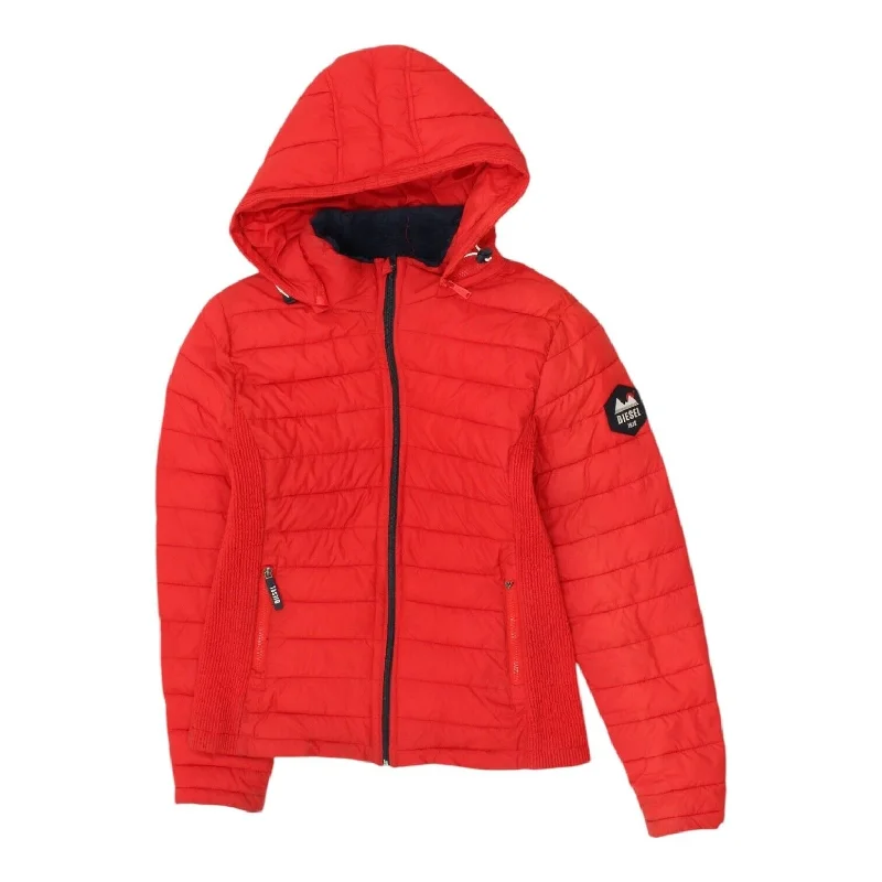 Instant Discount Diesel Womens Red Hooded Puffer Jacket | Padded Hoodie Coat Designer Hoody