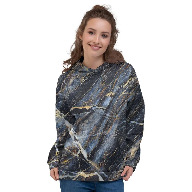 Inventory Reduction Black Gold Cracked Marble Women's Hoodie