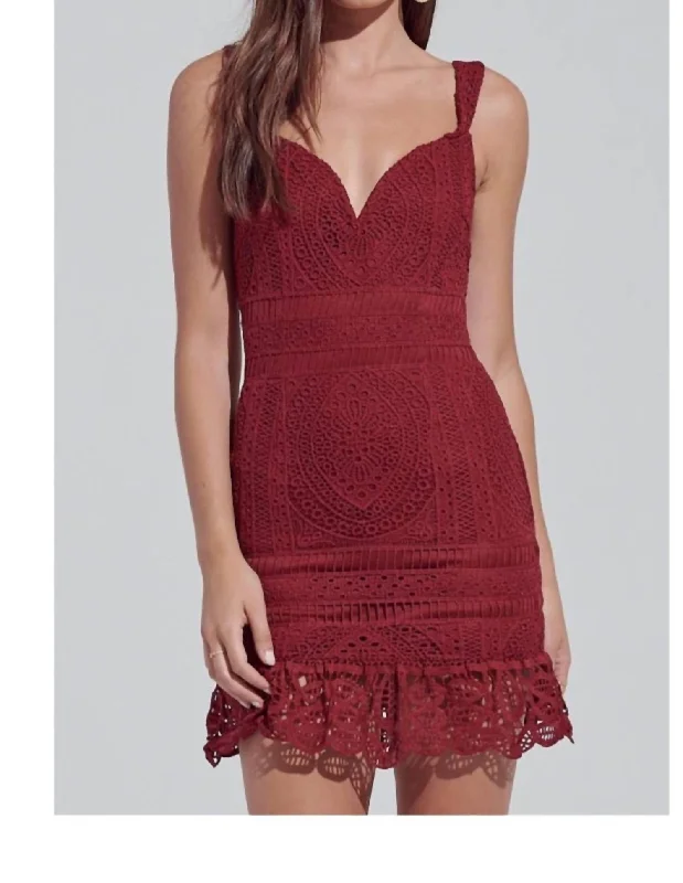 Limited Time Offer vintage-inspired dressCrochet Mini Dress In Burgundy