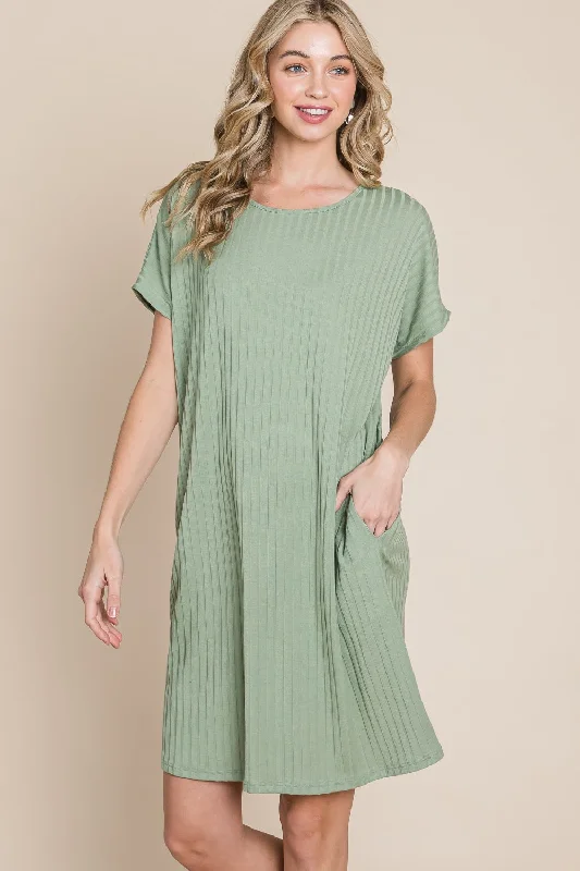 Price Drop high-waisted dressBOMBOM Ribbed Round Neck Short Sleeve Dress