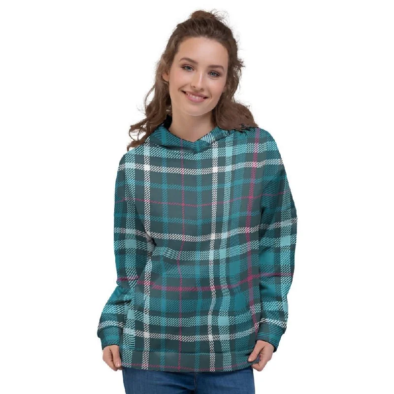 Year-End Clearance Blue Aqua Plaid Tartan Women's Hoodie
