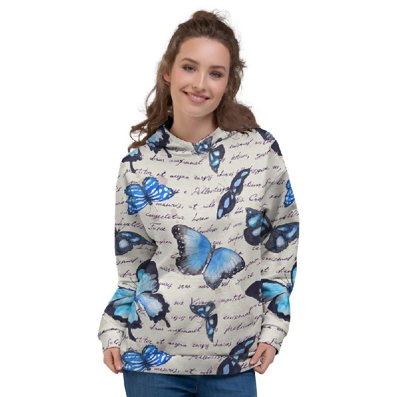 Special Discount Blue Butterfly Watercolor Print Women's Hoodie