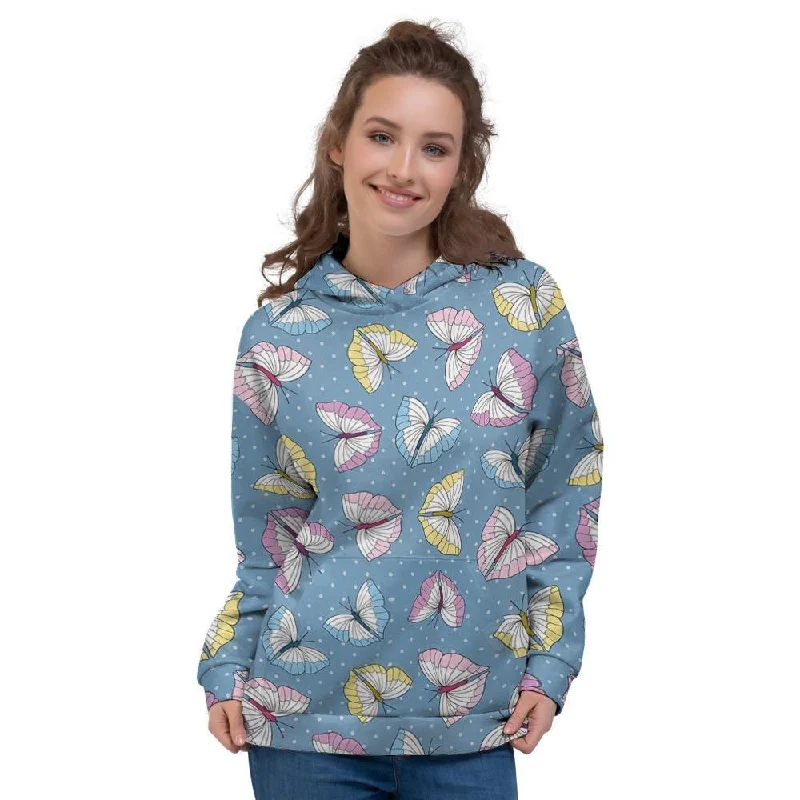 Huge Savings Blue Polka Dots Butterfly Print Women's Hoodie
