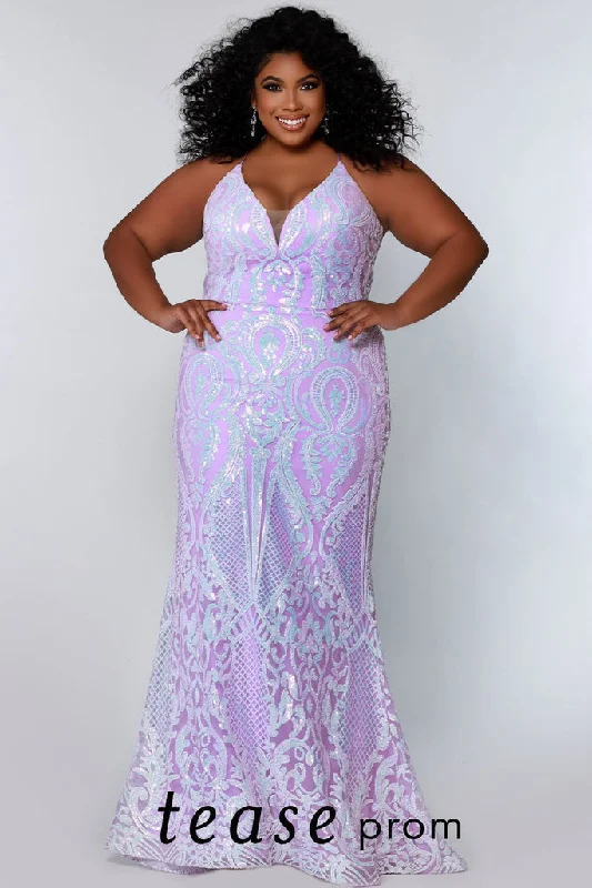Final Markdown casual summer dressTease Prom TE2205 Size 16 Lavender Long Fitted Sequin Plus Size Prom Dress Formal Gown Corset