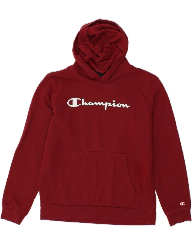 Exclusive Deal CHAMPION Boys Graphic Hoodie Jumper 15-16 Years 2XL Burgundy Cotton